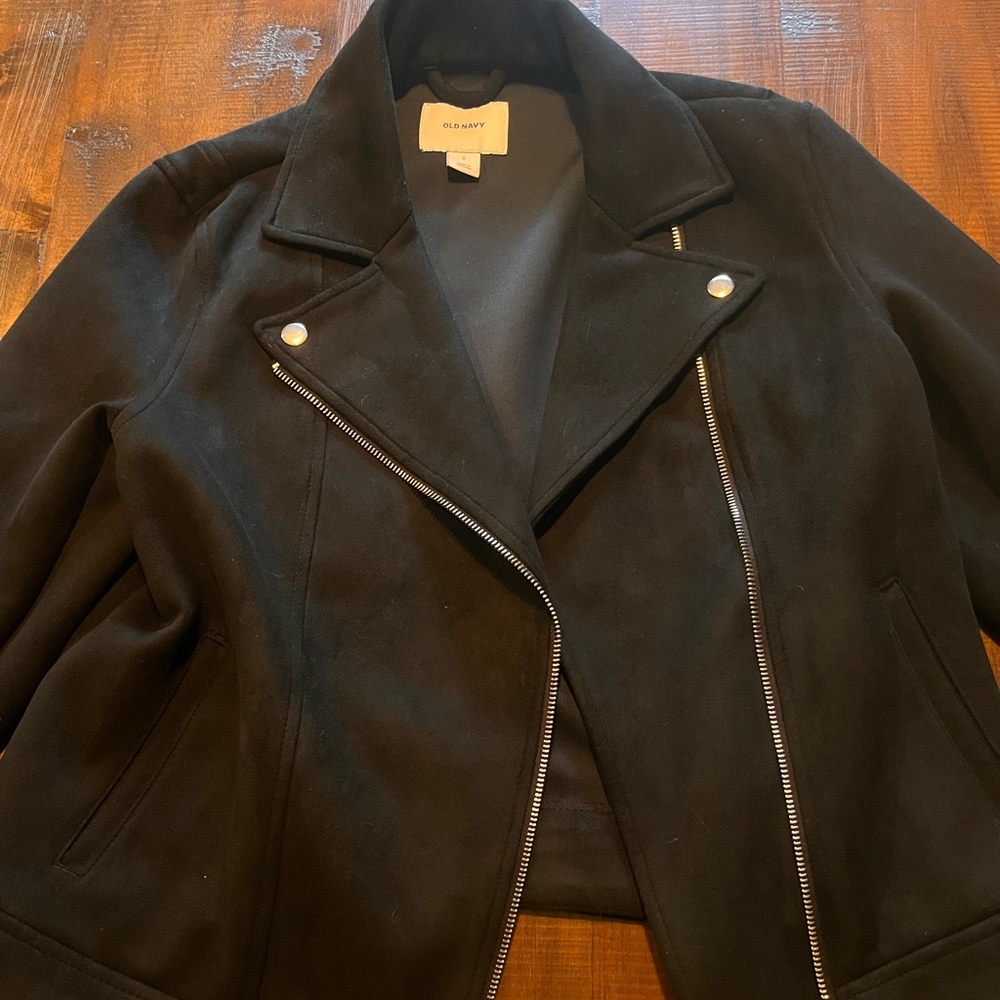 Old Navy Black Suede Jacket Silver details